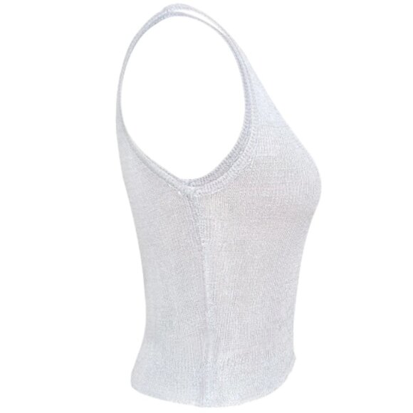 Women's SPANNER Sparkly Silver Knit Tank Top - Picture 3 of 6